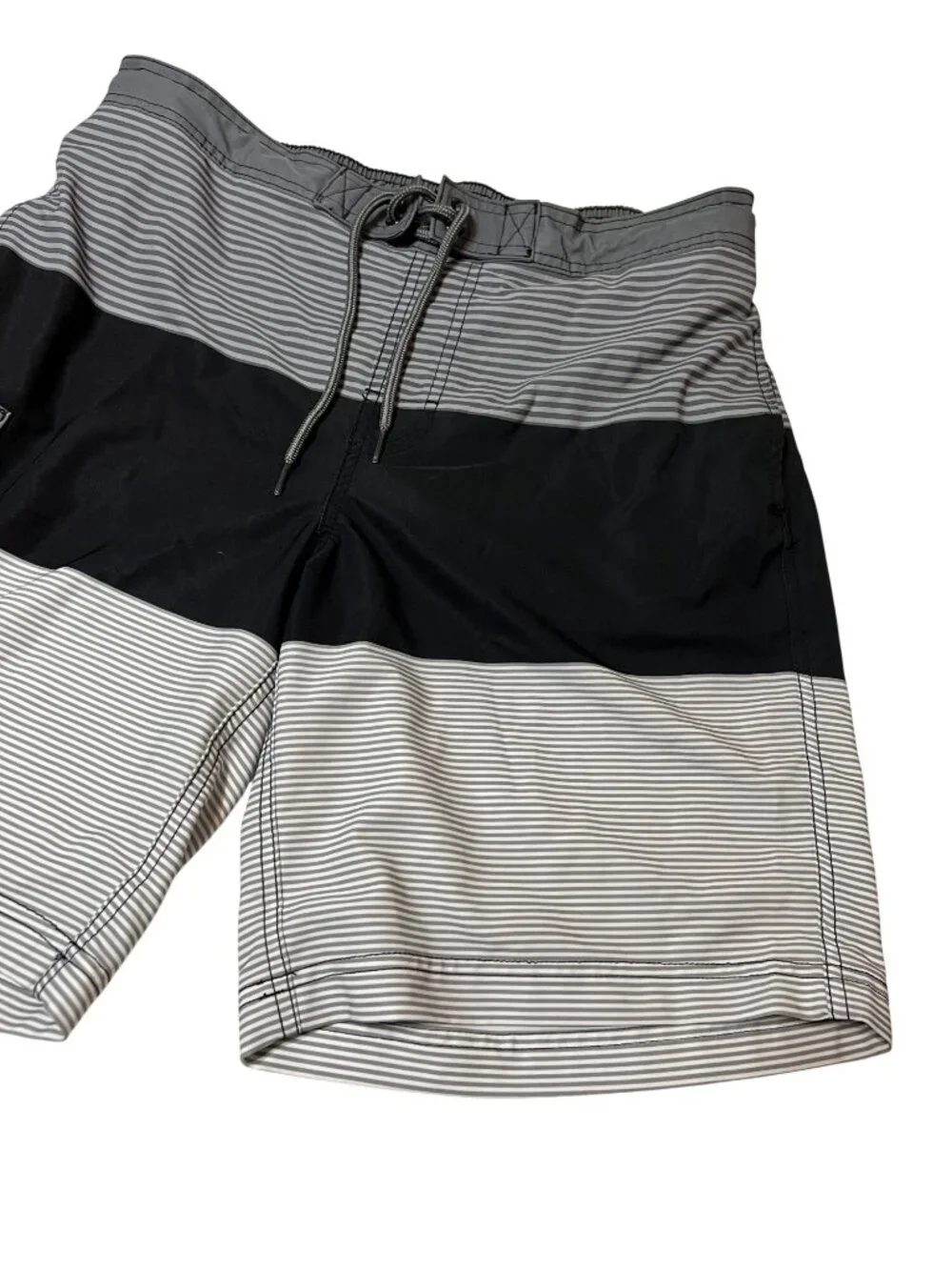 George Men Board Shorts Swim Trunks Lined Gray Black Striped Size M 32-34 Pocket